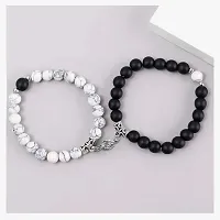 Shree Jutrade; Exclusive Trendy and Stylish Black  White Magnetic Holding Hands Couple Bracelets Beaded Stone Onyx Stretchable Wrist Band Gift Jewellery For Men Women Unisex-thumb2