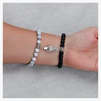 Shree Jutrade; Exclusive Trendy and Stylish Black  White Magnetic Holding Hands Couple Bracelets Beaded Stone Onyx Stretchable Wrist Band Gift Jewellery For Men Women Unisex-thumb4