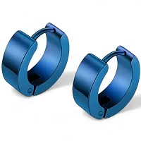 Shree Jutrade; Trending Blue Huggie Hinged Hoop Studs Earrings Stainless Steel Bali Fashion Jewellery For Men Women Boys Girls Unisex-thumb4