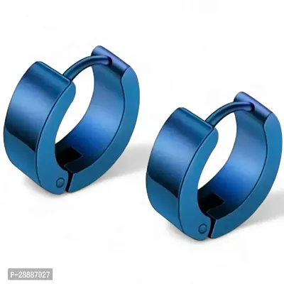 Shree Jutrade; Trending Blue Huggie Hinged Hoop Studs Earrings Stainless Steel Bali Fashion Jewellery For Men Women Boys Girls Unisex-thumb5