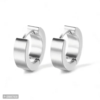 Shree Jutrade; Trending Silver Huggie Hinged Hoop Studs Earrings Stainless Steel Bali Fashion Jewellery For Men Women Boys Girls Unisex-thumb0