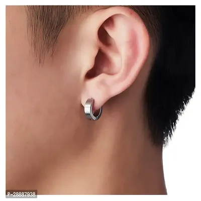 Shree Jutrade; Trending Silver Huggie Hinged Hoop Studs Earrings Stainless Steel Bali Fashion Jewellery For Men Women Boys Girls Unisex-thumb5