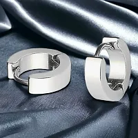 Shree Jutrade; Trending Silver Huggie Hinged Hoop Studs Earrings Stainless Steel Bali Fashion Jewellery For Men Women Boys Girls Unisex-thumb1
