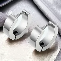 Shree Jutrade; Trending Silver Huggie Hinged Hoop Studs Earrings Stainless Steel Bali Fashion Jewellery For Men Women Boys Girls Unisex-thumb2