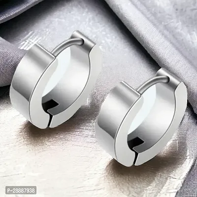 Shree Jutrade; Trending Silver Huggie Hinged Hoop Studs Earrings Stainless Steel Bali Fashion Jewellery For Men Women Boys Girls Unisex-thumb3