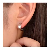 Shree Jutrade; Trending Silver Clip on Non Piercing Huggie Pressing Studs Earrings Stainless Steel Bali Fashion Jewellery For Men Women Boys Girls Unisex-thumb4
