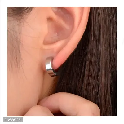 Shree Jutrade; Trending Silver Clip on Non Piercing Huggie Pressing Studs Earrings Stainless Steel Bali Fashion Jewellery For Men Women Boys Girls Unisex-thumb5