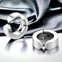 Shree Jutrade; Trending Silver Clip on Non Piercing Huggie Pressing Studs Earrings Stainless Steel Bali Fashion Jewellery For Men Women Boys Girls Unisex-thumb1