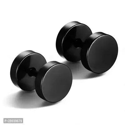 Shree Jutrade; Trendy Black Round Barbell Dumbbell Studs Earrings Screw Back Piercing Stainless Steel Bali Fashion Jewellery For Men Women Boys Girls Unisex-thumb0