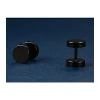 Shree Jutrade; Trendy Black Round Barbell Dumbbell Studs Earrings Screw Back Piercing Stainless Steel Bali Fashion Jewellery For Men Women Boys Girls Unisex-thumb3