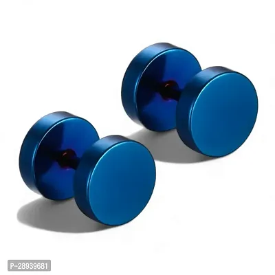 Shree Jutrade; Trendy Blue Round Barbell Dumbbell Studs Earrings Screw Back Piercing Stainless Steel Bali Fashion Jewellery For Men Women Boys Girls Unisex-thumb0