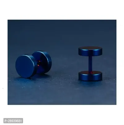 Shree Jutrade; Trendy Blue Round Barbell Dumbbell Studs Earrings Screw Back Piercing Stainless Steel Bali Fashion Jewellery For Men Women Boys Girls Unisex-thumb4