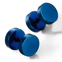 Shree Jutrade; Trendy Blue Round Barbell Dumbbell Studs Earrings Screw Back Piercing Stainless Steel Bali Fashion Jewellery For Men Women Boys Girls Unisex-thumb1