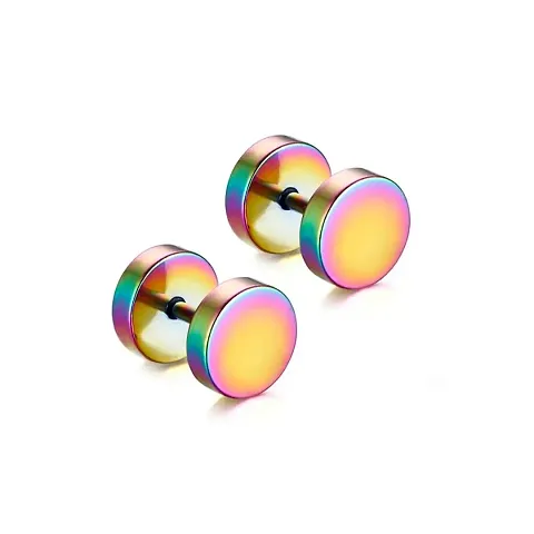 Shree Jutrade; Trendy Round Barbell Dumbbell Studs Earrings Screw Back Piercing Stainless Bali Fashion Jewellery For Men Women Boys Girls Unisex