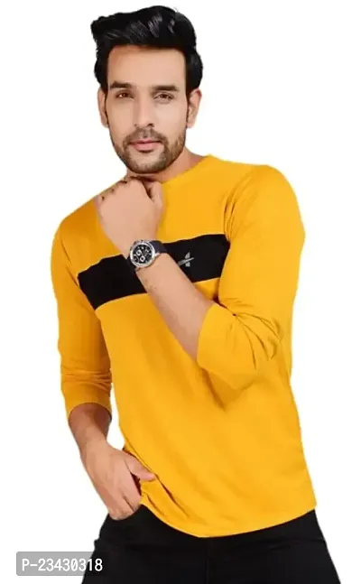 Yarendra Sports Designer Full Sleeves Round Neck Regular Fit Black and White Tshirt for Men(Yellow)-thumb0