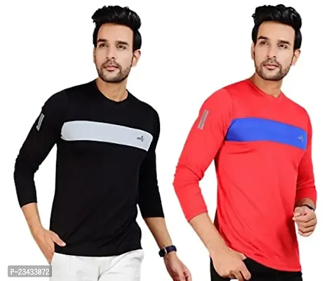 Yarendra Sports Designer Combo Full Sleeves Tshirt for Men(Size-L Pack of 2)