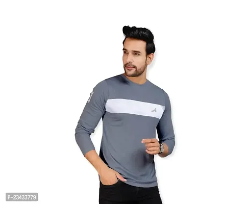 Yarendra Export Men's Regular Fit Round Neck Full Sleeved T-Shirt (L, Grey)