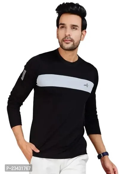 Yarendra Sports Designer Full Sleeves Round Neck Regular Fit Black and White Tshirt for Men(Black)