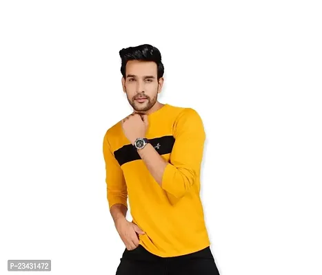 Yarendra Export Men's Regular Fit Round Neck Full Sleeved T-Shirt (L, Yellow)