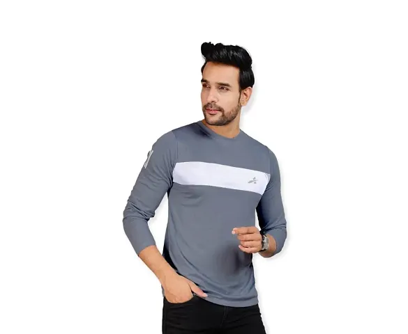 Yarendra Export Men's Regular Fit Round Neck Full Sleeved T-Shirt (XL, Grey)