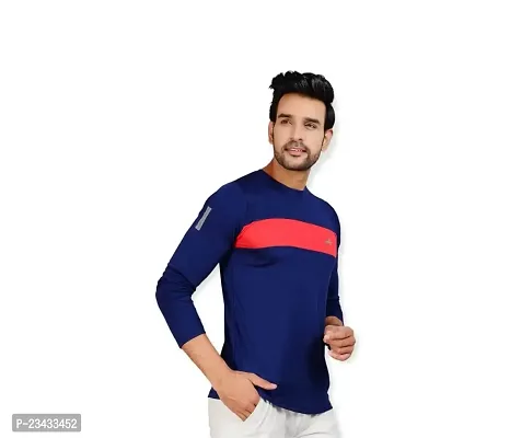 Yarendra Export Men's Regular Fit Round Neck Full Sleeved T-Shirt (M, Blue)