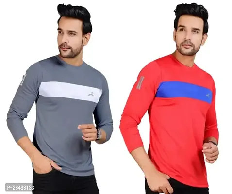 Yarendra Sports Designer Combo Full Sleeves Tshirt for Men(Pack of 2) Red Dark Gray
