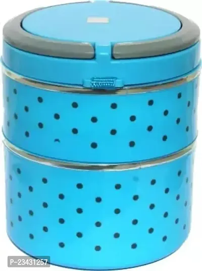 Yarendra Export Plastic Lunch Box | 2 Containers with Handle  Push Lock | Microwave Safe | Full Meal | Easy to Carry | Blue (750 ml, Thermoware)-thumb0