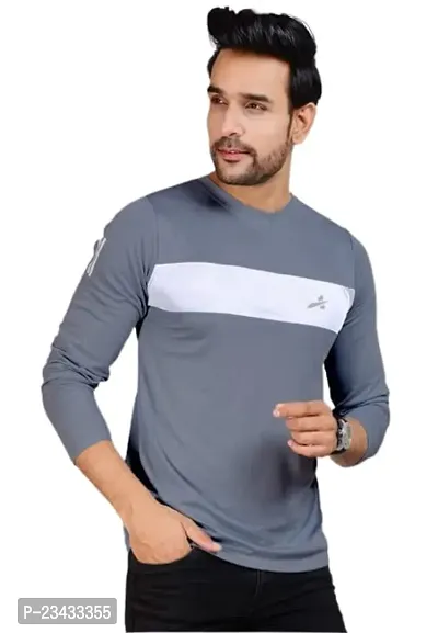 Yarendra Sports Designer Full Sleeves Round Neck Regular Fit Sports T Shirt for Men(Dark Gray)