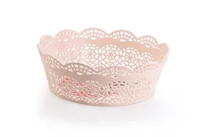 Nayasa Lacy Plastic Round 3 Piece Basket Set, Beige, Peach and Chocolate-thumb2