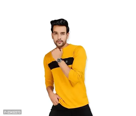 Yarendra Export Men's Regular Fit Round Neck Full Sleeved T-Shirt (M, Yellow)