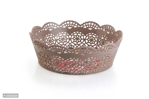 Nayasa Lacy Plastic Round 3 Piece Basket Set, Beige, Peach and Chocolate-thumb4