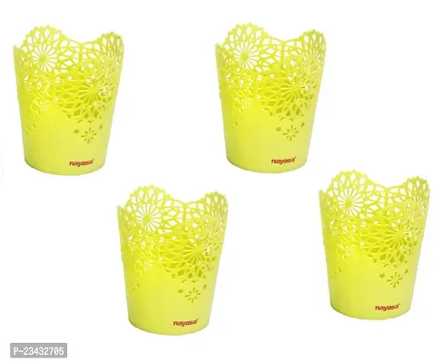 NAYASA Lacy 4 Piece Plastic Tall Basket Set for Tableware/Kitchen Cutlary/Stationary Set (Green)-thumb0