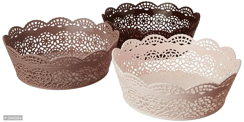 Nayasa Lacy Plastic Round 3 Piece Basket Set, Beige, Peach and Chocolate-thumb0