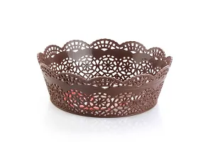 Nayasa Lacy Plastic Round 3 Piece Basket Set, Beige, Peach and Chocolate-thumb4