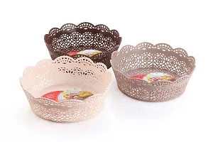 Nayasa Lacy Plastic Round 3 Piece Basket Set, Beige, Peach and Chocolate-thumb1