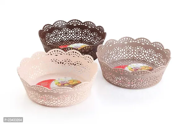 Nayasa Lacy Plastic Round 3 Piece Basket Set, Beige, Peach and Chocolate-thumb2