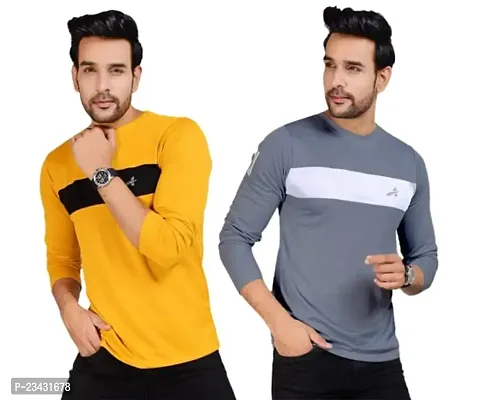 Yarendra Sports Designer Combo Full Sleeves Tshirt for Men(Pack of 2) Yellow Dark Gray