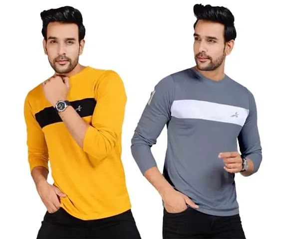 Yarendra Sports Designer Combo Full Sleeves Tshirt for Men(Pack of 2) Dark