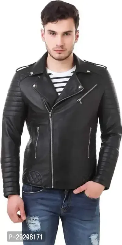 Garmadian Black Biker Pu Leather Jacket Pack Of 1-thumb0