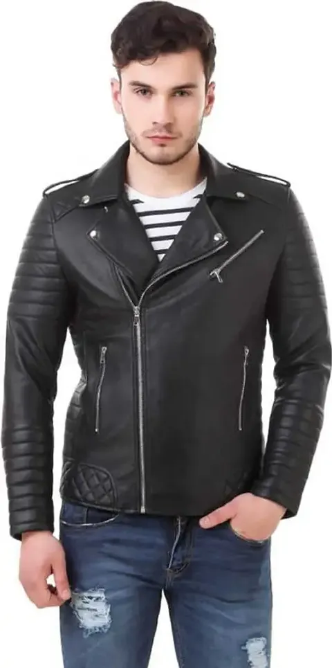 Leather Retail® Mens Solid Biker Jacket