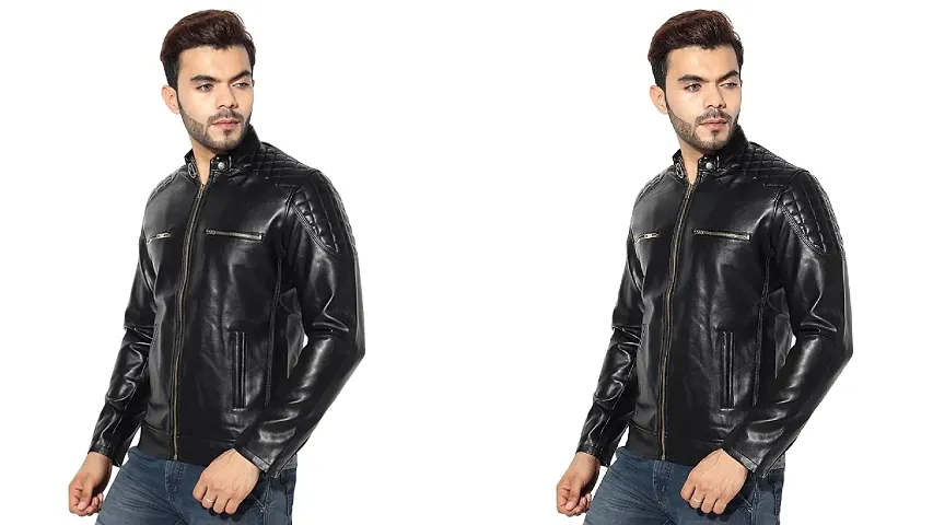 Garmadian Black Genuine Pu Leather Jacket for Timeless Style Pack Of 2