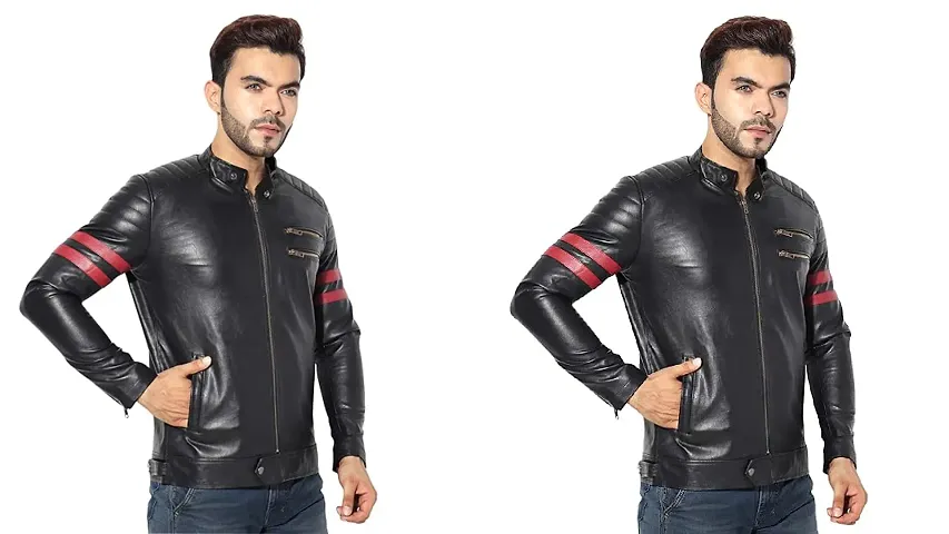 Garmadian Black Mens Pu Leather Jacket, Full Sleeve Designer Jacket Pack Of 2
