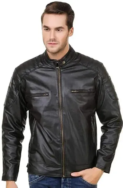 Malvina Men's Faux Leather Biker Jacket with Zip, Export Quality, Full Sleeves Vegan Jacket with Latest Unique Design (Black)