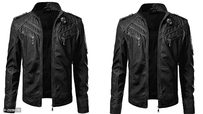 Garmadian Mens Black Biker Leather Jacket Pack Of 2-thumb0