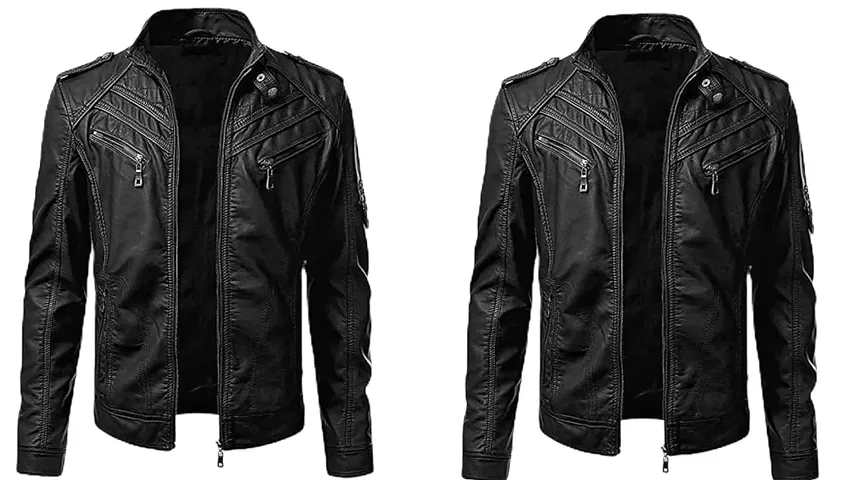 Garmadian Mens Black Biker Leather Jacket Pack Of 2