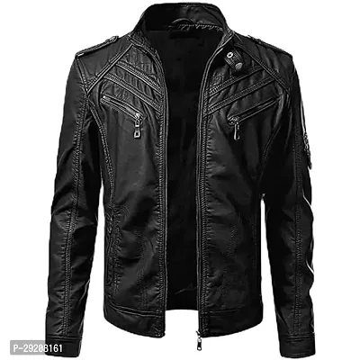 Garmadian Mens Black Biker Leather Jacket Pack Of 1-thumb0