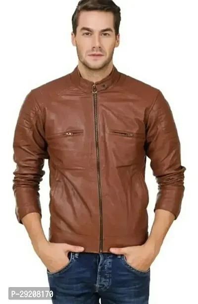 Garmadian Brown Pu Leather Jacket for Men, Boys Pack Of 1-thumb0