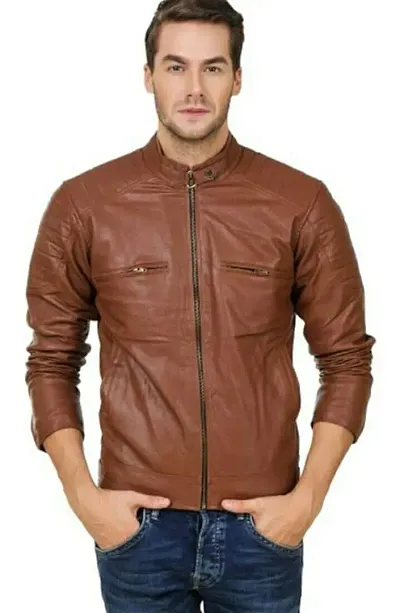 Leather Retail Brown Color Faux Leather Biker Jacket