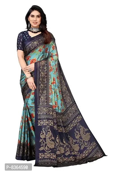Fabmora Women's Chiffon Floral Printed Saree With Blouse Piece (SKYBLUE)