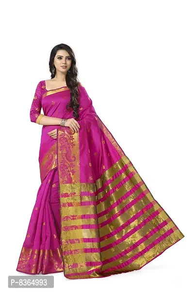 Fashioncraft Womens Kanchipuram Cotton Silk Saree With Blouse Piece (SU-FLOWER-PINK_Pink)-thumb0